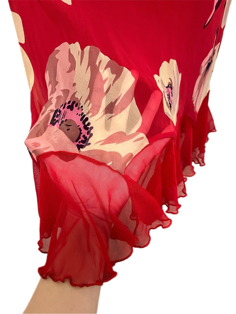 Vintage Betsey Johnson New York Silk Sheer Mesh Floral Slip Dress w/ Flower Pin - Picture 5 of 13